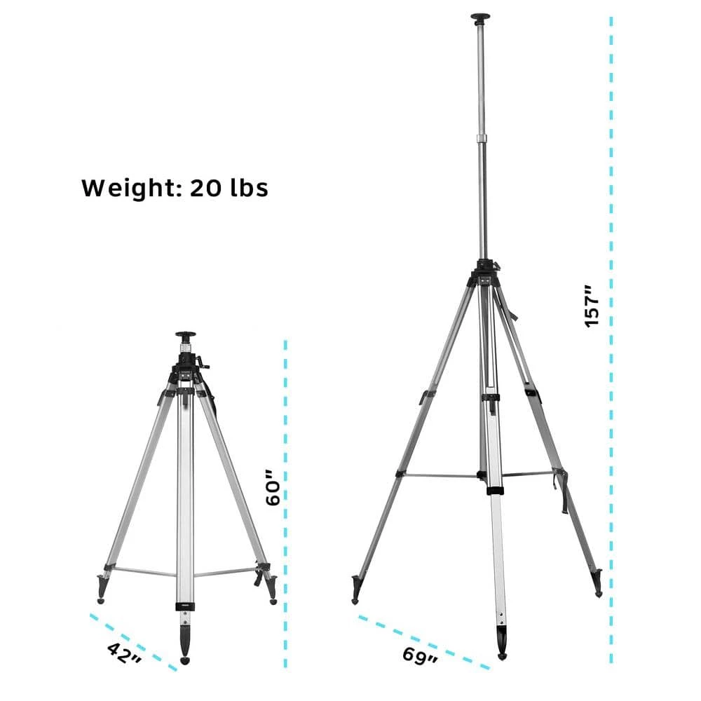 157 in. Heavy-Duty Aluminum Laser Level Extra Tall Quick Clamp Elevating Tripod with Shoulder Strap by AdirPro - Image 3