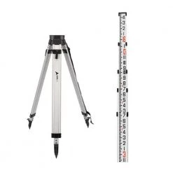 16 ft. Aluminum Dual Sided Grade Telescoping Rod Inches and Black Tripod with Quick Clamp by AdirPro