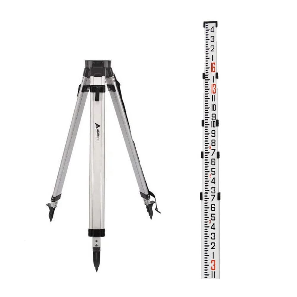 16 ft. Aluminum Dual Sided Grade Telescoping Rod Inches and Black Tripod with Quick Clamp by AdirPro