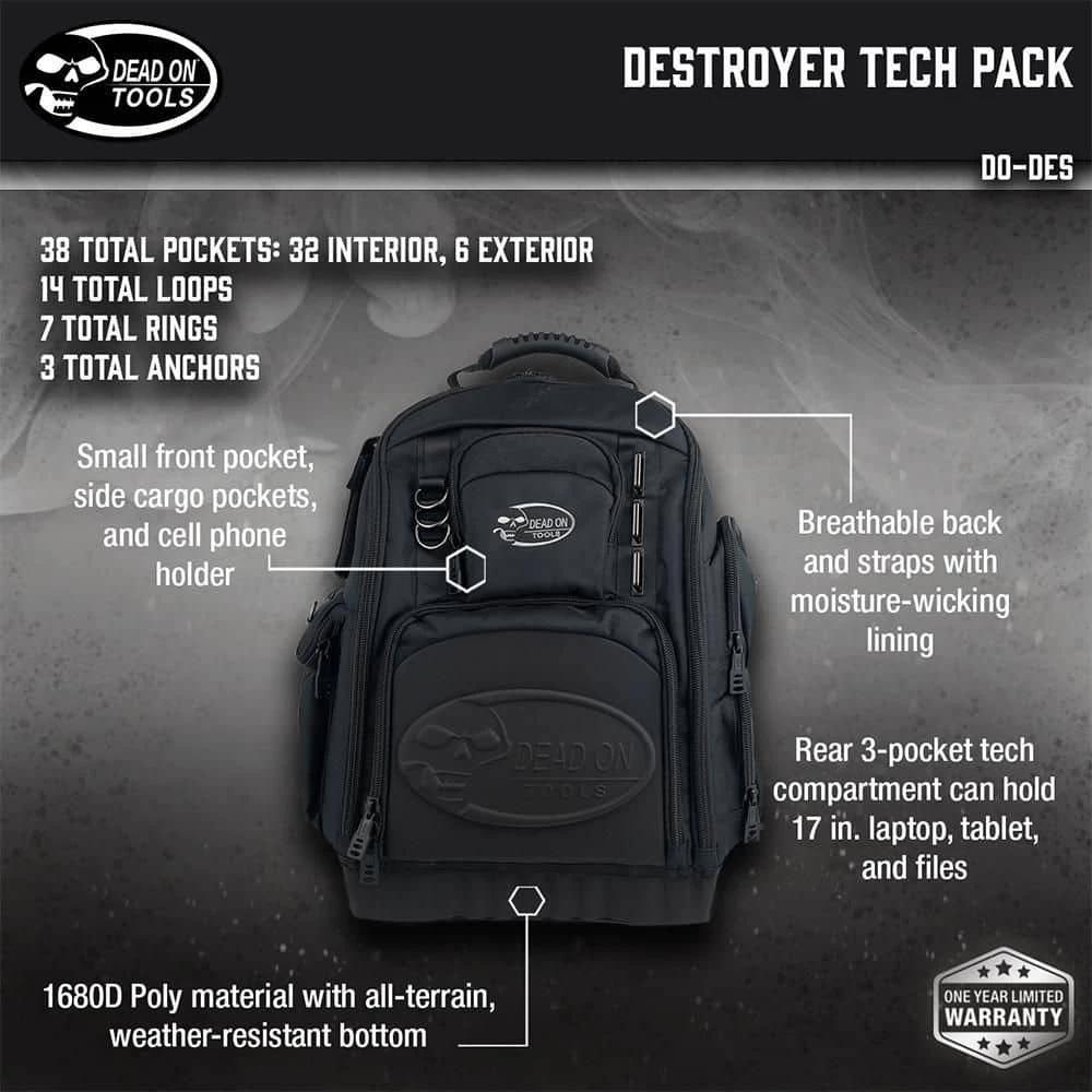 17 in. Destroyer Tech Pack Backpack Tool Pack with 34 Total Pockets by DEAD ON TOOLS - Image 2