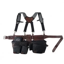 Leather Hybrid Weather-Resistant Tool Belt with Suspenders in Black by DEAD ON TOOLS