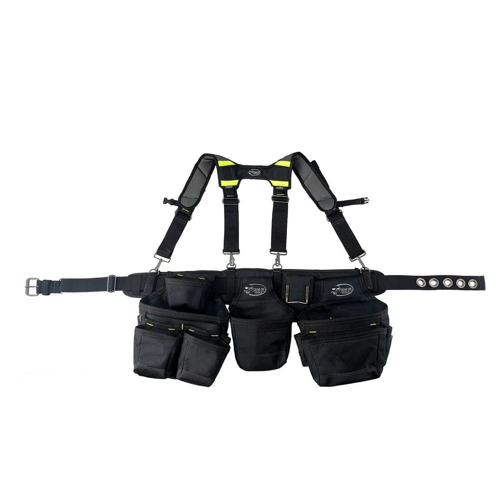 Professional Framers 3 Pouch Tool Storage Suspension Rig with LoadBear Suspenders in Black by DEAD ON TOOLS