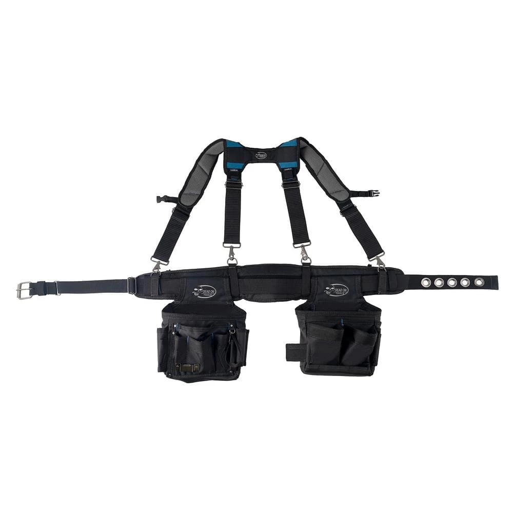 Professional Electrician's 2 Pouch Tool Storage Suspension Rig with LoadBear Suspenders in Black by DEAD ON TOOLS