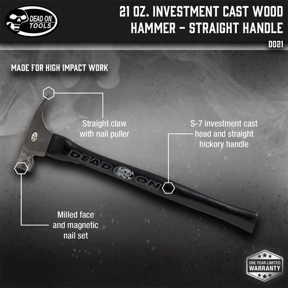 21 oz. Milled Face Framing Hammer with 18 in. Straight Hickory Handle by DEAD ON TOOLS - Image 2