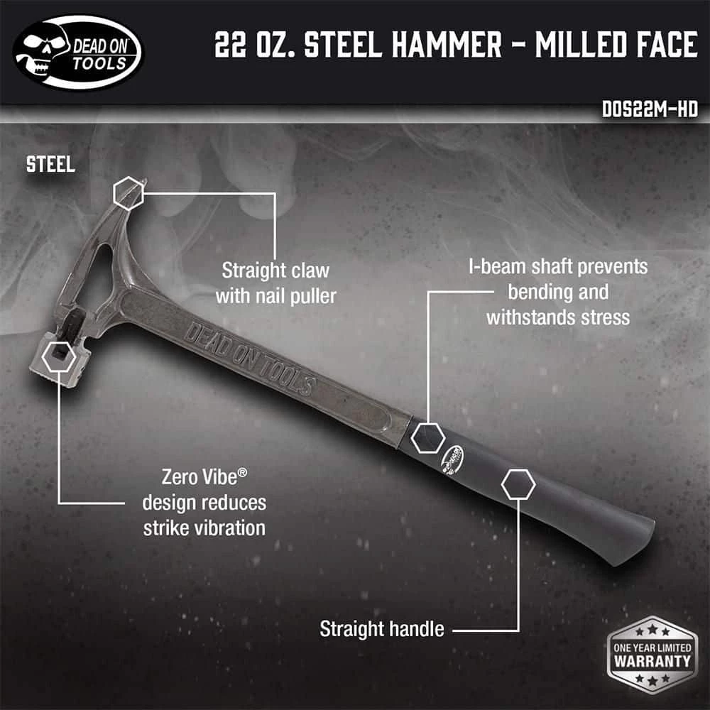 22 oz. Steel Milled Face Hammer with 14 in. Handle by DEAD ON TOOLS - Image 2