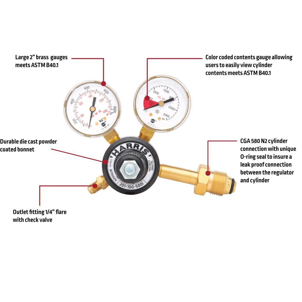 1/4 in. Model 201 Brass Nitrogen Preset Beverage Regulator 0-100 PSIG by Harris - Image 7