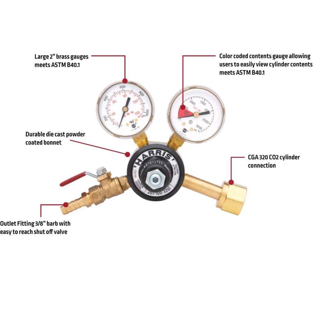Model 201 Brass Carbon Dioxide Preset Beverage Regulator 0-100 PSIG, 1/4in. FNPT by Harris - Image 7