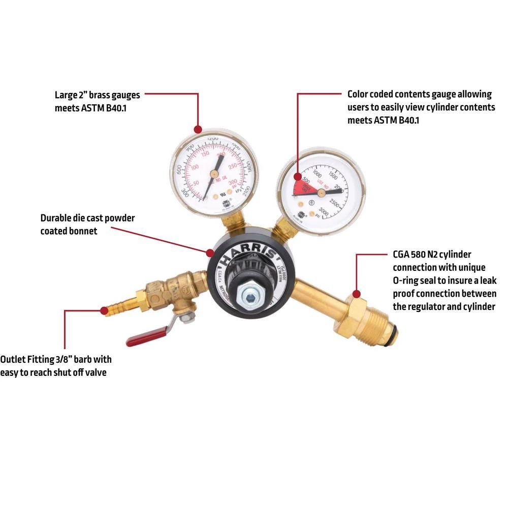 1/4 in. Model 201 Brass Nitrogen Preset Beverage Regulator 0-100 PSIG by Harris - Image 7