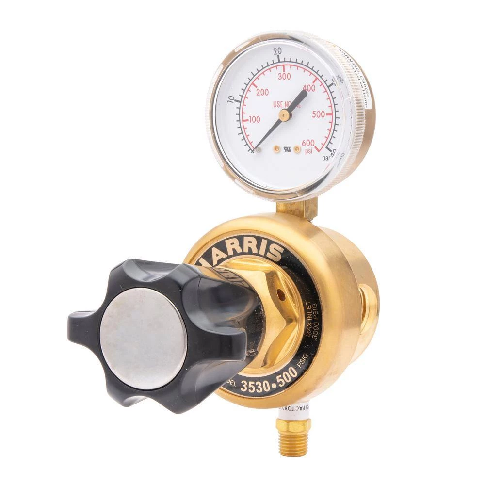 High-Flow Single Gauge Inline Manifold Nitrogen, Helium, Carbon Dioxide, Hydrogen, Oxygen Regulator 0-500 PSIG, .25 FNPT by Harris - Image 2
