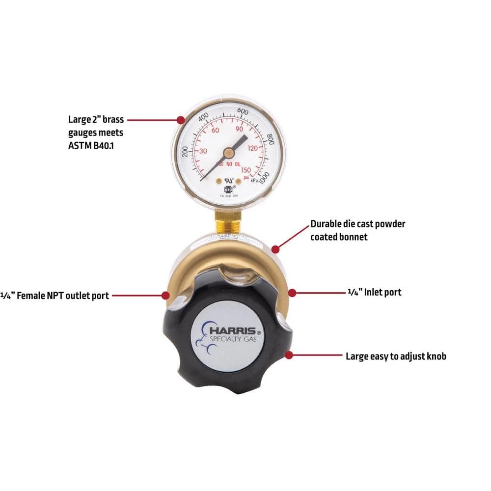 1/4 in. Model 403 General Purpose Brass Nitrogen, Argon, Carbon Dioxide Line Regulator 0-125 PSIG by Harris - Image 7