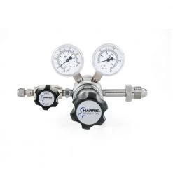 Nitrogen, Helium, Argon Specialty Gas Lab Reg., CGA 580, 1/4 in. Comp. Fitting, 2-Stage, Chrome-Plated, 0 psi - 50 psi by Harris