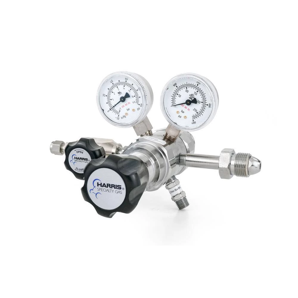 Nitrogen, Helium, Argon Specialty Gas Lab Reg., CGA 580, 1/4 in. Comp. Fitting, 2-Stage, Chrome-Plated, 0 psi - 50 psi by Harris - Image 2