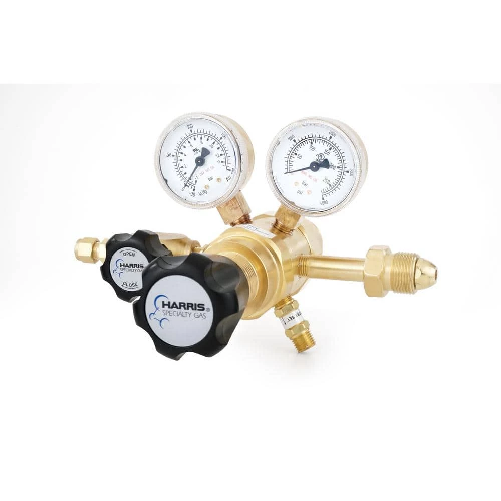 0 PSI to 125 PSI 2-Stage CGA 580 Brass, 1/4 in. Compression Fitting, Nitrogen, Helium, Argon Specialty Gas Lab Regulator by Harris - Image 2