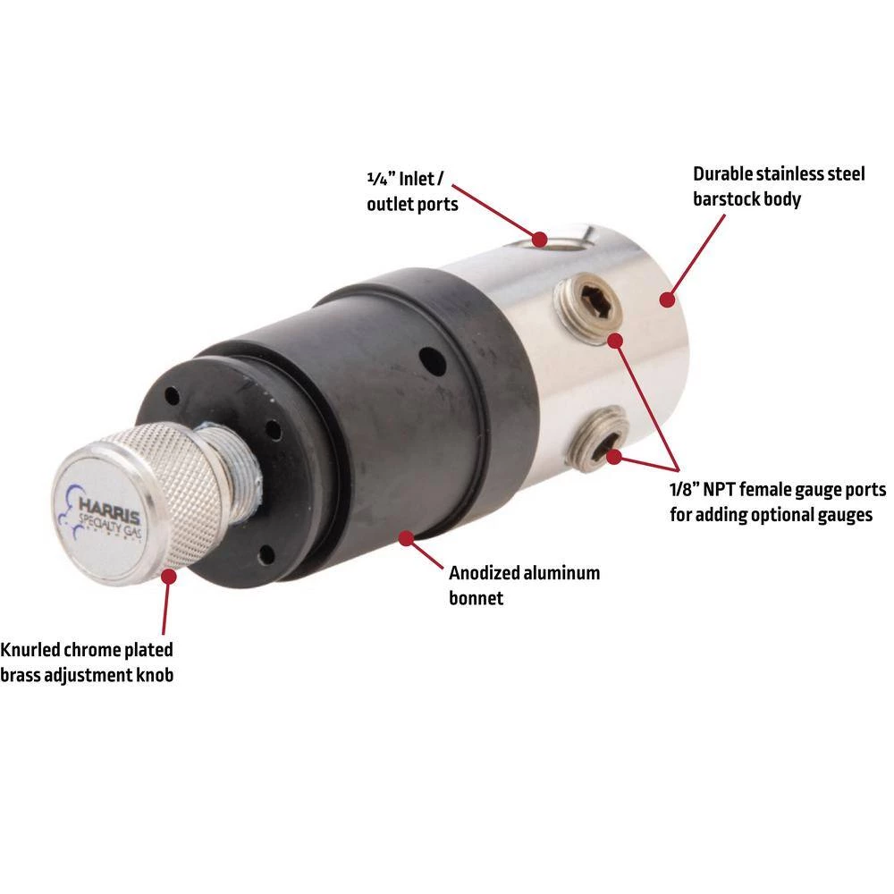 1/4 in. MR6 Compact Stainless Steel Miniature Bottle Regulator, Non-Corrosive, Corrosive and Flammable Gases 0-100 PSIG by Harris - Image 7