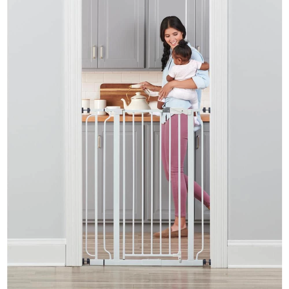 36 in. White Metal Easy Step Extra Tall Walk-Through Gate by Regalo - Image 4