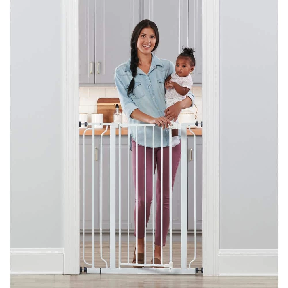 36 in. White Metal Easy Step Extra Tall Walk-Through Gate by Regalo - Image 2