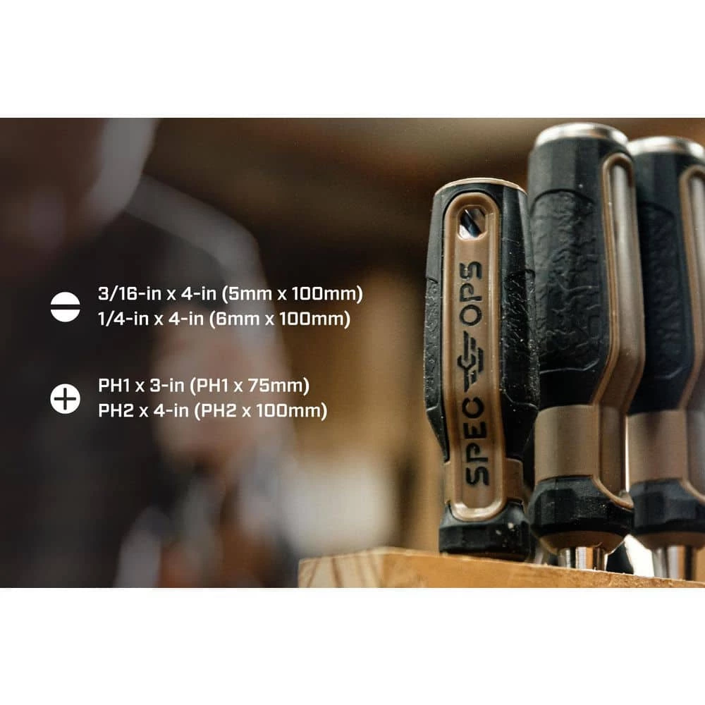 Screwdriver Set, Phillips #1 and #2, Slotted 3/16 in. and 1/4 in., Magnetic Tip, Cr-Mo Steel Shaft (4-Piece) by SPEC OPS - Image 7