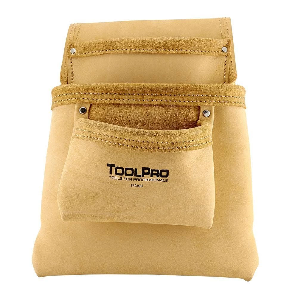 3-Pocket Split Leather Nail and Tool Pouch by ToolPro