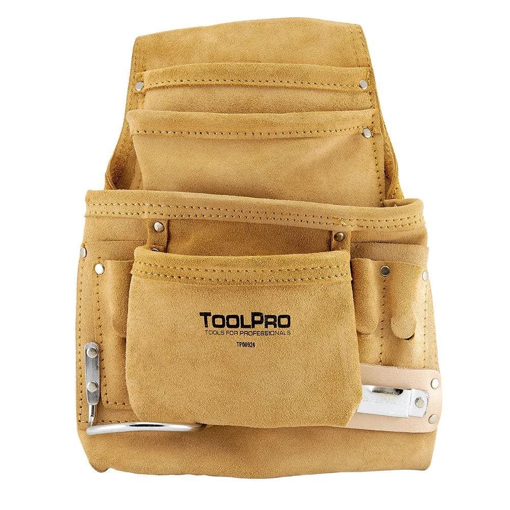 10-Pocket Suede Leather Nail and Tool Pouch by ToolPro