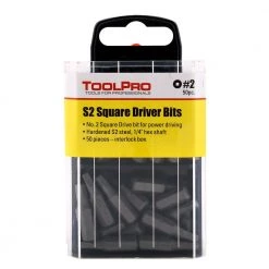 #2 Square Drive Bits in Interlocking Storage Box (50-Piece) by ToolPro